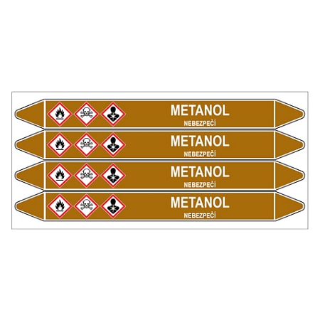 Značení potrubí, metanol,4 ks, 250 × 26 mm
